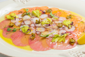 Carpaccio with salmon, assorti