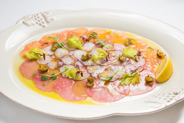 Carpaccio with salmon, assorti