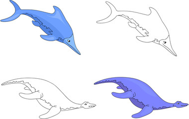 Funny cute ichthyosaurus and pliosaurus. Educational game for ki