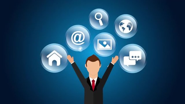 Businessman with technology icons, Video Animation