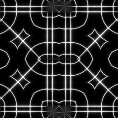 White on black rich calligraphic outlined stroke. Monochrome seamless pattern. Ornate floral design.