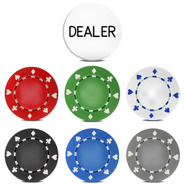 Poker Chips Set with Dealer Button. Vector Illustration