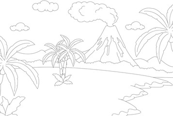 Fototapeta na wymiar Volcanic eruption. Coloring book for kids