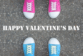 Blue shoes and pink shoes in Valentine's day