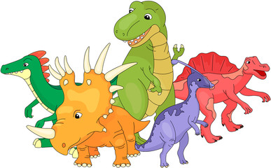 Naklejka premium Styracosaurus, spinosaurus, tyrannosaur, stegosaurus and parasau