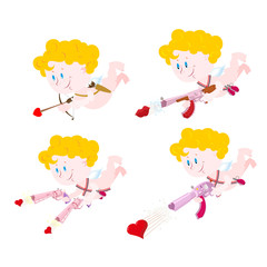 Cupid set. Cupid with bow and arrow of love. Love gun. Automatic