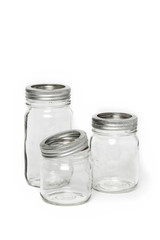 Three empty glass jar