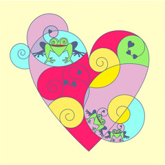 Multi-colored heart with frogs