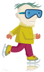 Vector illustration of a little boy skating isolated on white background