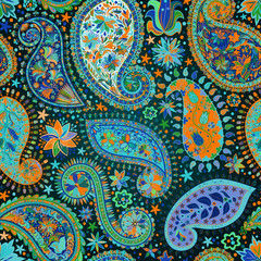 Vintage floral motif ethnic seamless background.