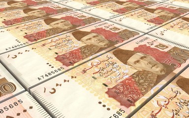 Pakistan rupee bills stacks background. Computer generated 3D photo rendering.