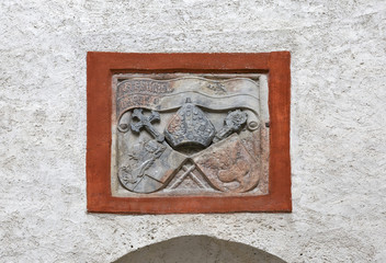 Coat of Arms closeup in fortress Hohensalzburg. Salzburg, Austria.