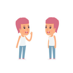 Calm Character Blogger Girl tells news to his friend