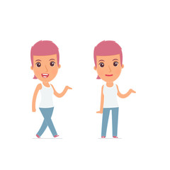 Fototapeta premium Funny and Cheerful Character Blogger Girl making presentation us