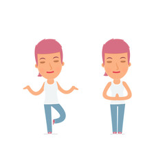 Obraz premium Calm and Blanced Character Blogger Girl does yoga and meditates