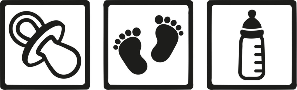 Baby icons dummy footprint bottle