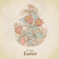 Easter vintage color background with egg from flowers