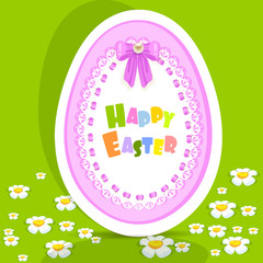 Egg-laced Easter postcard on green background