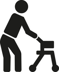 Old man with walking frame icon