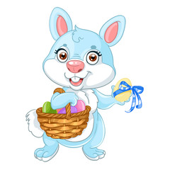 Cute easter bunny with basket of eggs