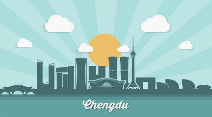 Chengdu skyline - vector illustration