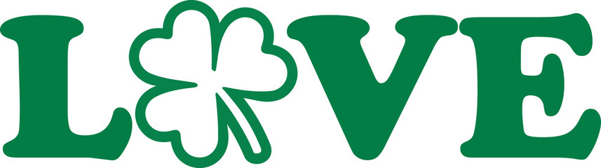 Green word love with clover