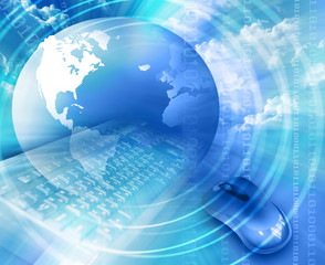 Best Internet Concept of global business. Globe, glowing lines on technological background. Electronics, Wi-Fi, rays, symbols Internet, television, mobile and satellite communications