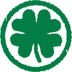 Four-leaf clover in circle grunged