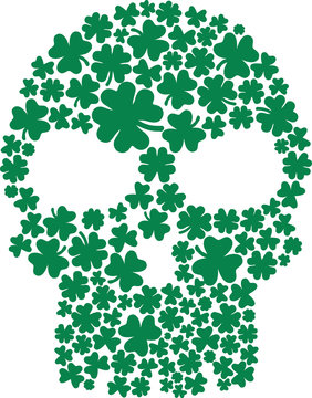 Skull composed with clovers