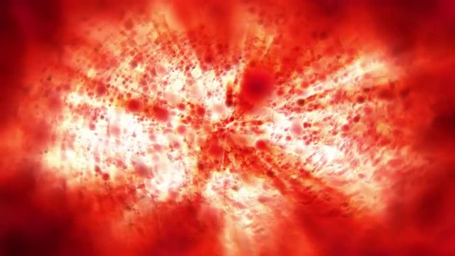 Abstract visualization of a red frog becoming bubbly on a white background.