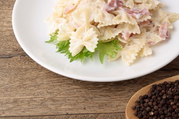 Farfalle pasta with bacon