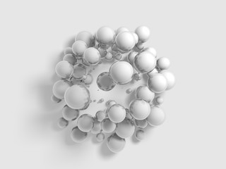 abstract geometry background with balls collisioned above flat surface 