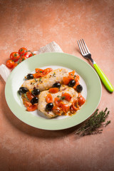 escalope with tomatoes olives and thymus