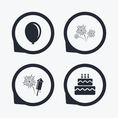 Birthday party icons. Cake and gift box symbol