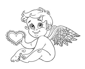 Cupid with Valentine outline for coloring