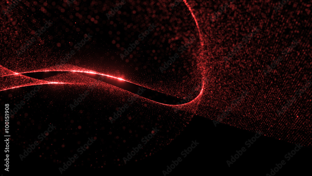 Poster abstract particle background, 3d render with depth of field, glow and randomize elements