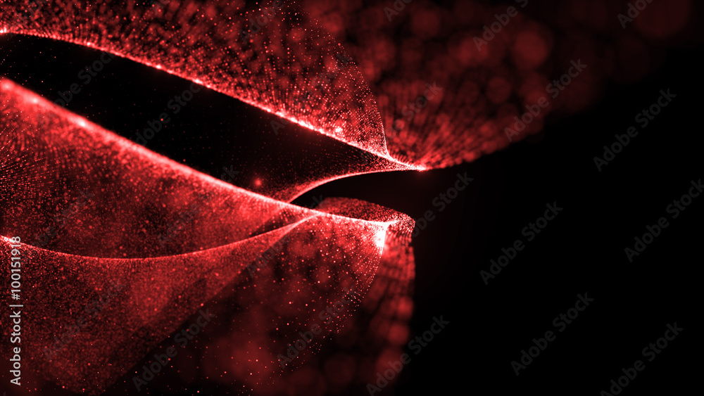 Poster abstract particle background, 3d render with depth of field, glow and randomize elements