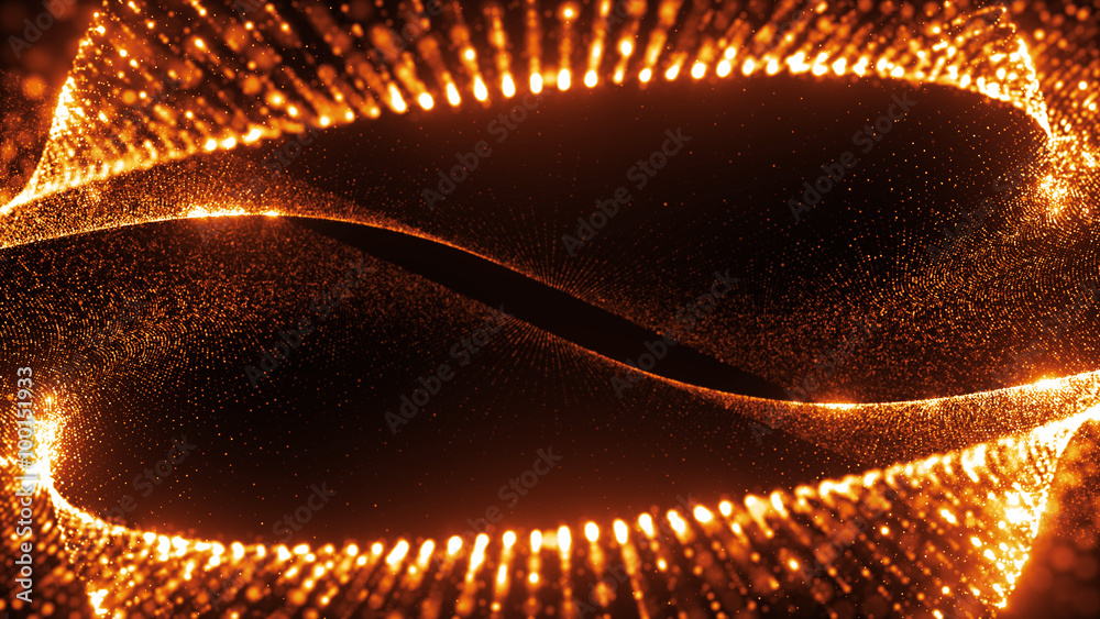 Poster abstract particle background, 3d render with depth of field, glow and randomize elements