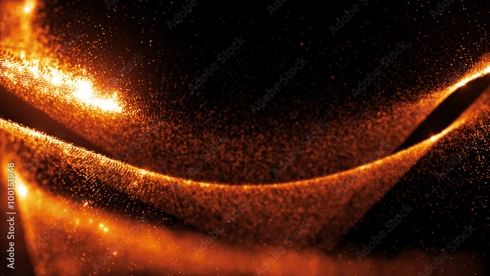 Poster abstract particle background, 3d render with depth of field, glow and randomize elements