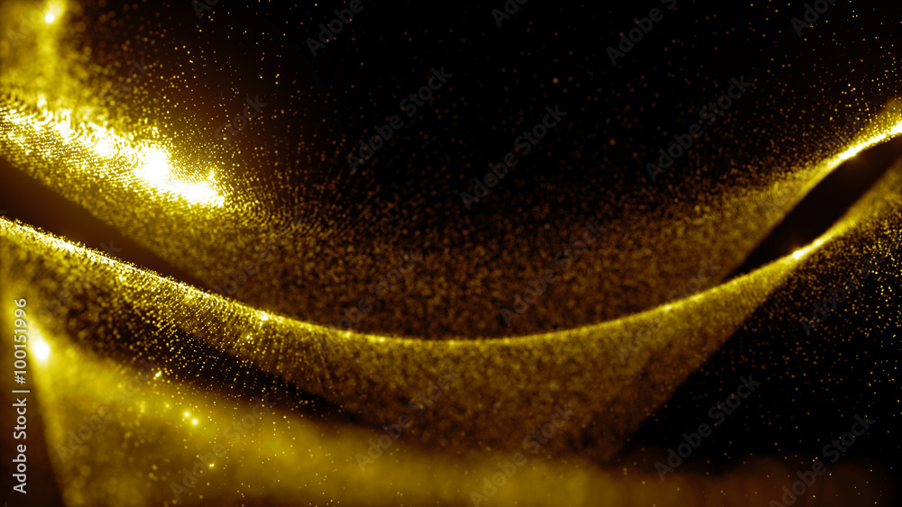 Poster abstract particle background, 3d render with depth of field, glow and randomize elements