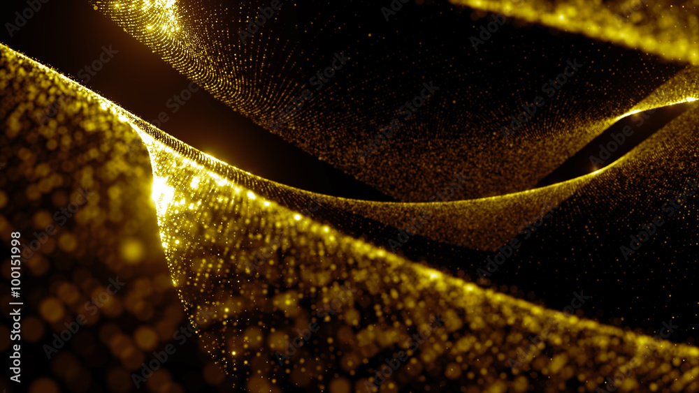 Poster abstract particle background, 3d render with depth of field, glow and randomize elements
