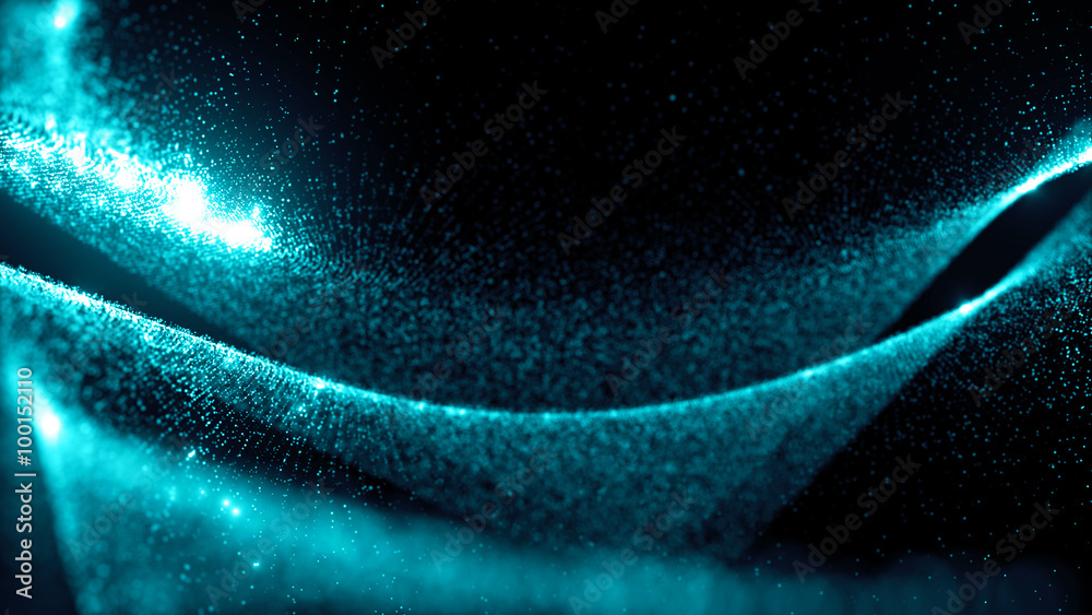 Poster abstract particle background, 3d render with depth of field, glow and randomize elements