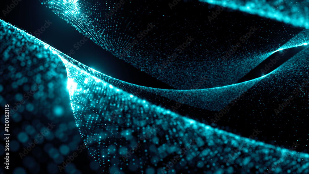 Poster abstract particle background, 3d render with depth of field, glow and randomize elements