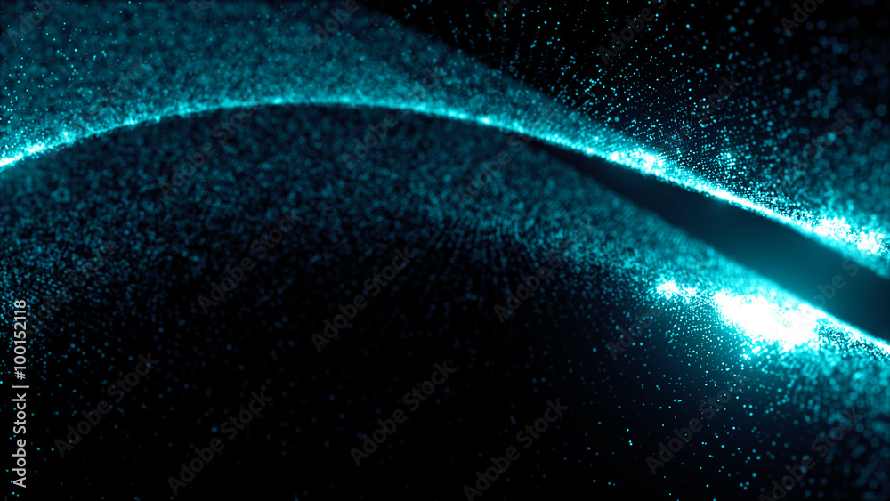 Poster abstract particle background, 3d render with depth of field, glow and randomize elements