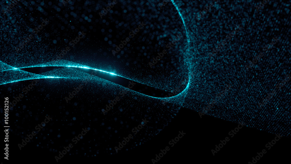 Poster abstract particle background, 3d render with depth of field, glow and randomize elements