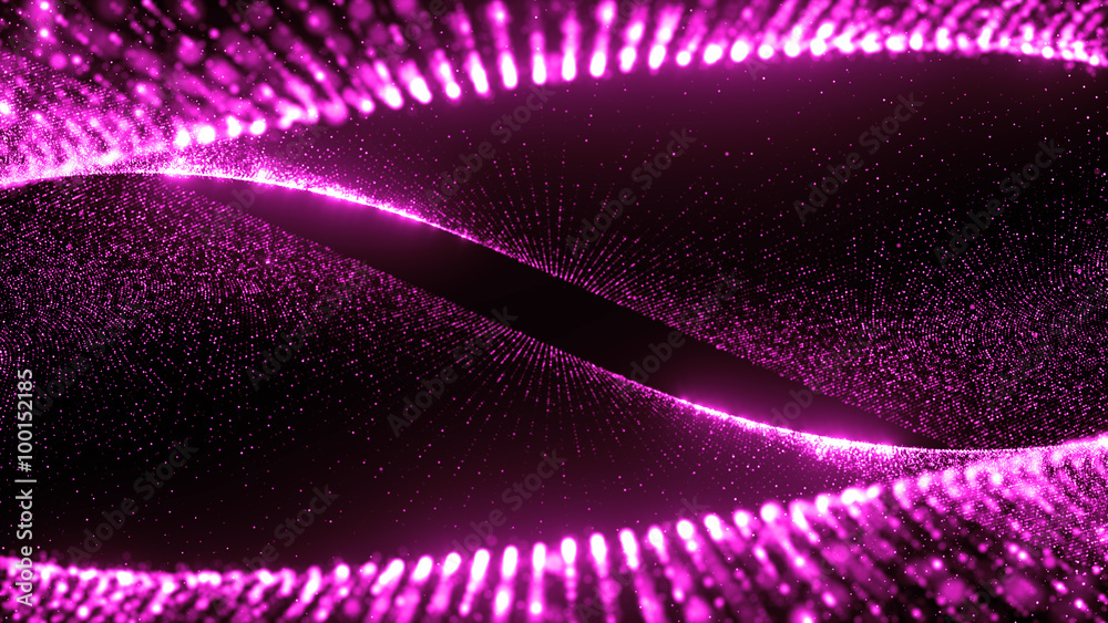 Poster abstract particle background, 3d render with depth of field, glow and randomize elements