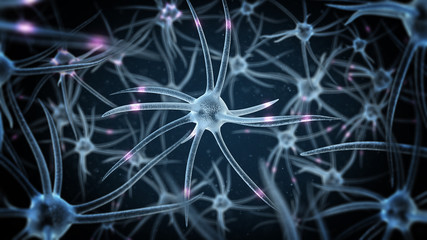 science illustration with several neurons with depth of field