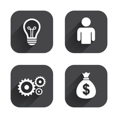 Business signs. Human and lamp bulb idea icons.