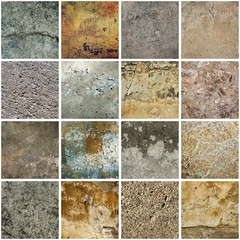 Collection of many images with vintage grunge texture of old weathered dirty wall