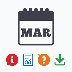 Calendar sign icon. March month symbol.